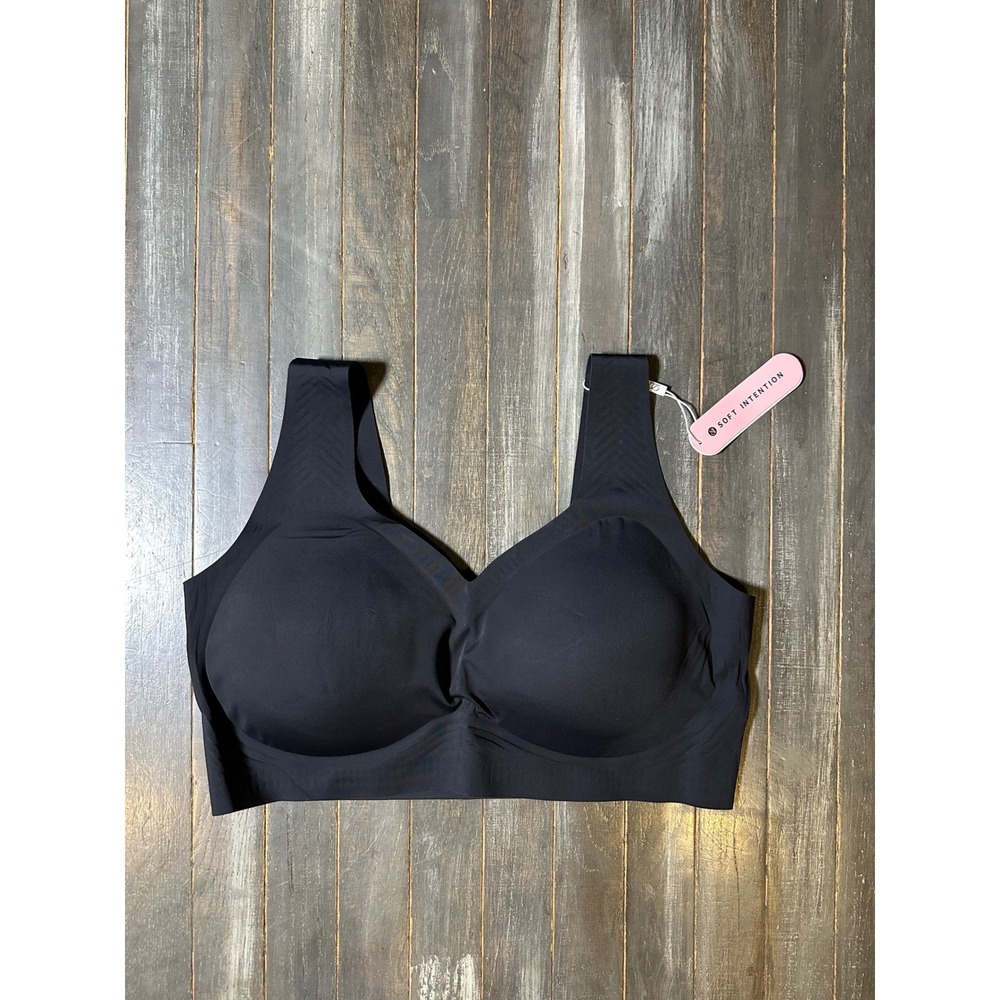 Soft Intention Womens Seamless Wireless Bra V-Neck Bralette Black NWT‎